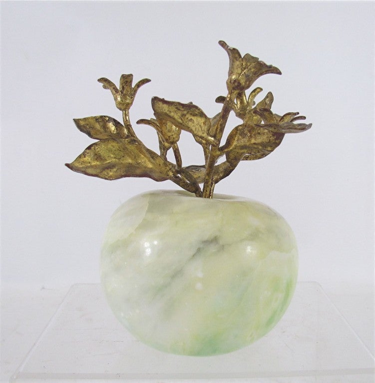 Italian Marble and Gilt Metal Paperweight in Form of an Apple