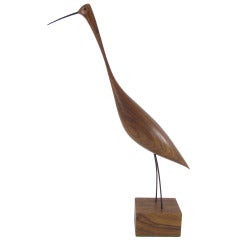 Hand Carved Teak Sculpture of a Wading Bird, ca. 1960s
