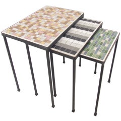 Retro Set of Three Modernist Tile Top Nesting Tables ca. 1950s
