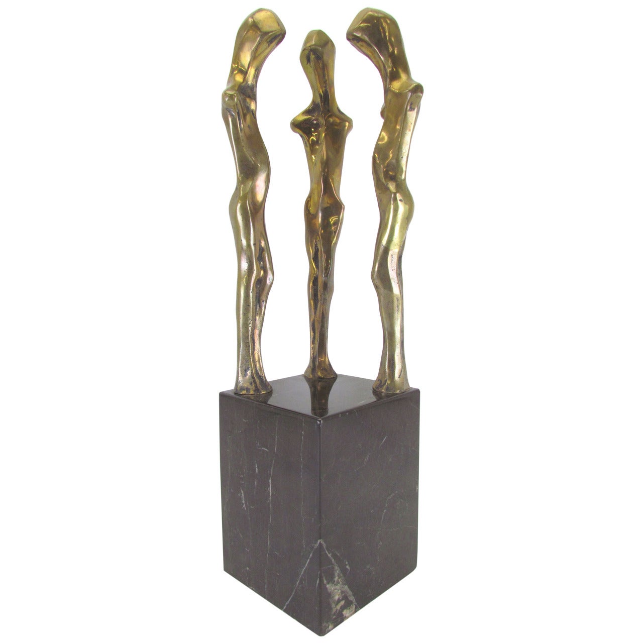 Abstract Figural Modernist Sculpture in Bronze and Marble, Signed Davidson