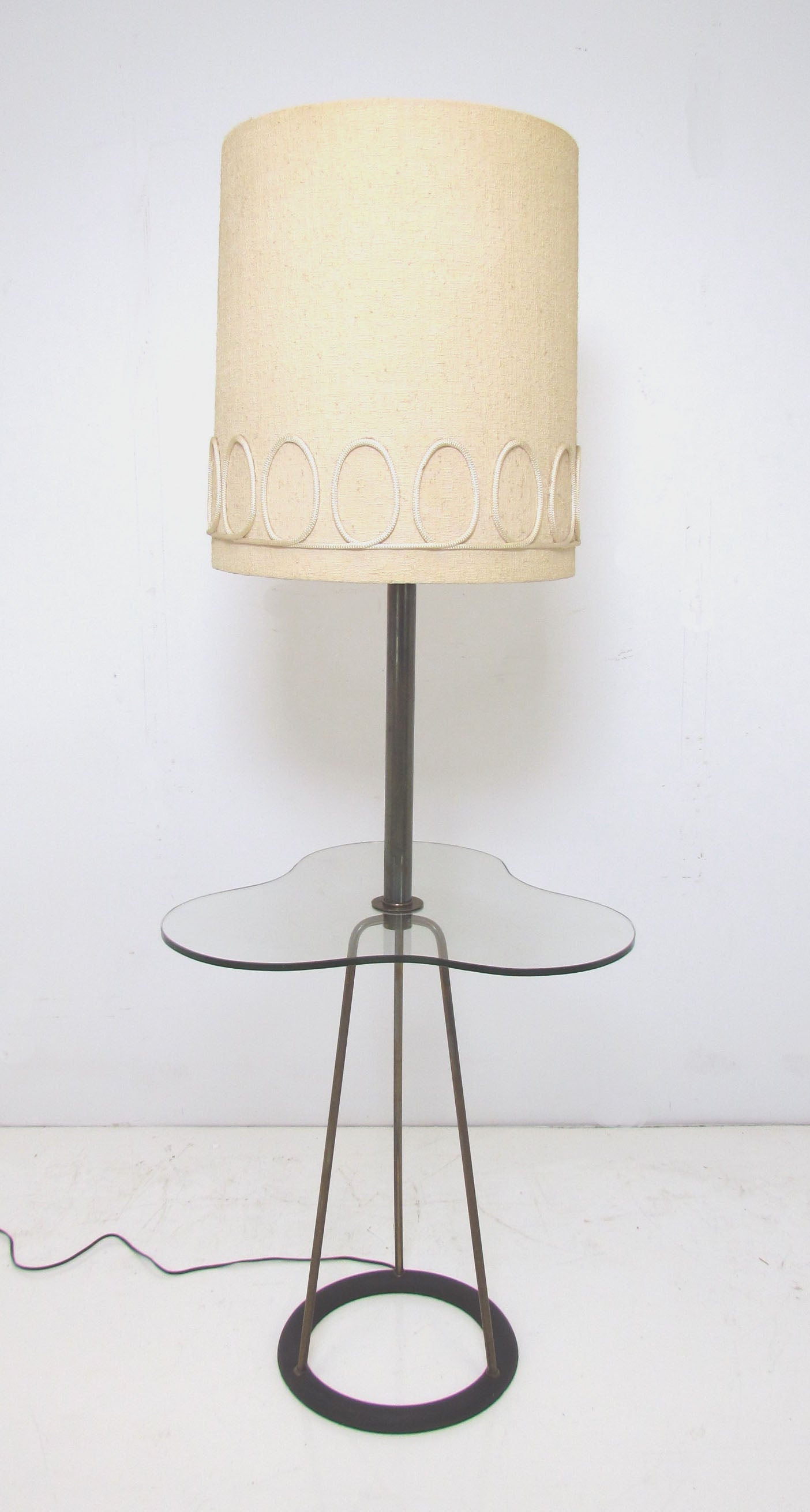 Mid-Century Tripod Floor Lamp with Integrated Glass Table