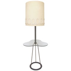 Mid-Century Tripod Floor Lamp with Integrated Glass Table