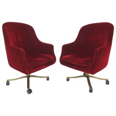 Pair of Highback Chairs in Mohair and Bronze by Nicos Zographos
