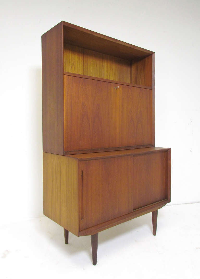 Scandinavian Modern Danish Teak Two Piece Cabinet & Secretary Desk Circa 1960's