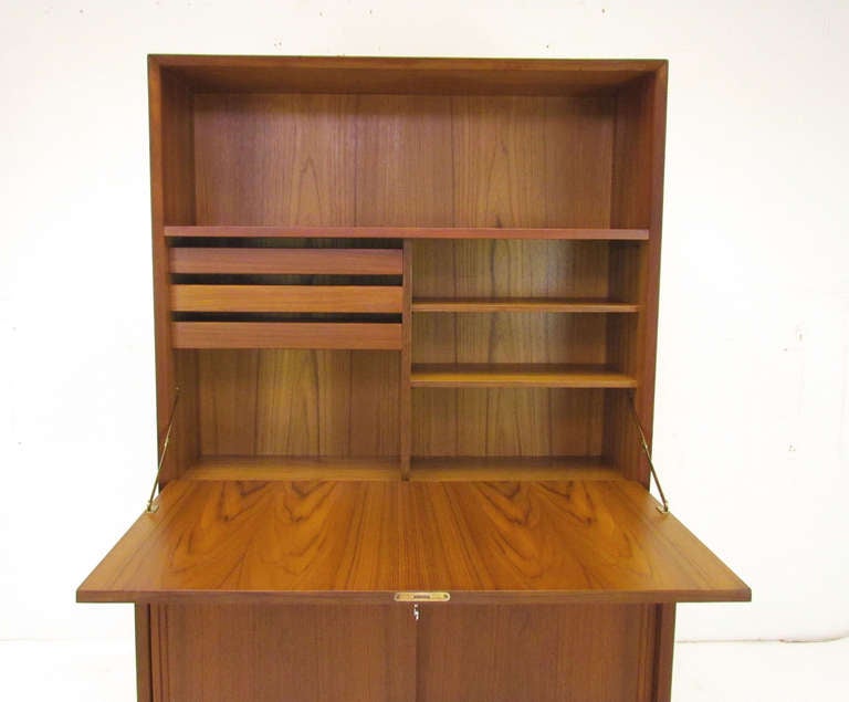 Danish Teak Two Piece Cabinet & Secretary Desk Circa 1960's In Good Condition In Peabody, MA
