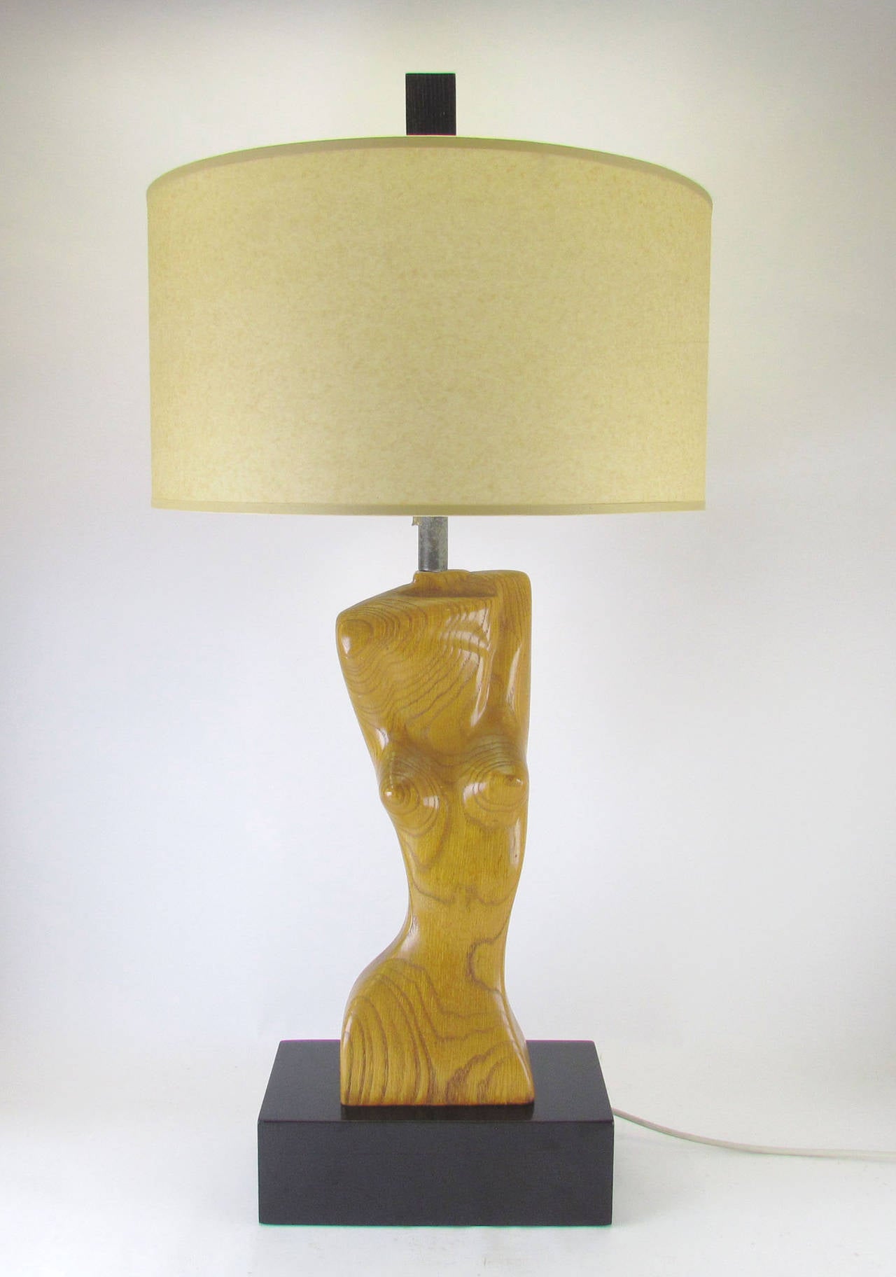 Sculptural Carved Torso Table Lamp In Oak By Yasha Heifetz Female Form Torso Table Lamp In Carved Oak On A Lacquered Pedestal Attributed To Yasha