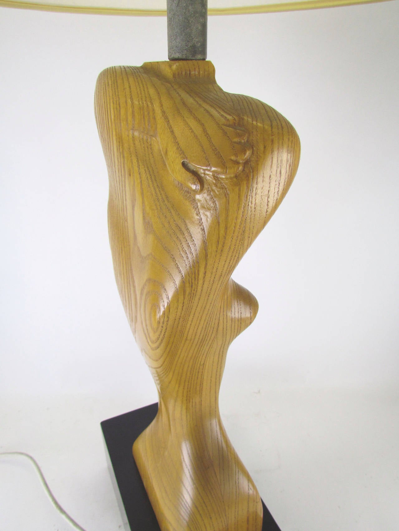 Sculptural Carved Torso Table Lamp in Carved Oak by Yasha Heifetz In Excellent Condition In Peabody, MA