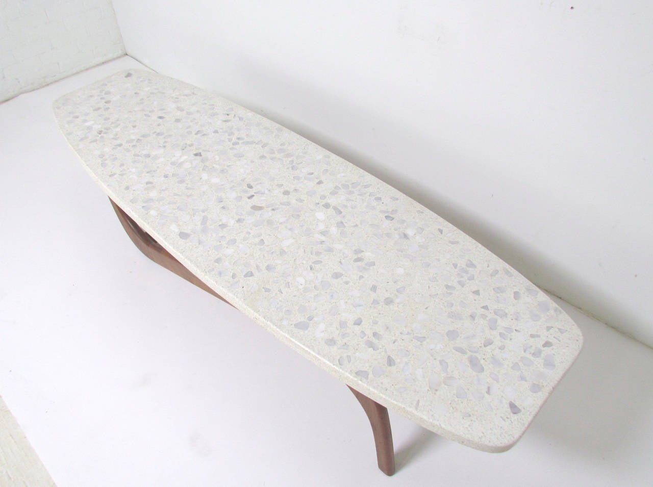 Rare Carved Walnut and Terrazzo Coffee Table in the Style of Adrian Pearsall In Good Condition In Peabody, MA
