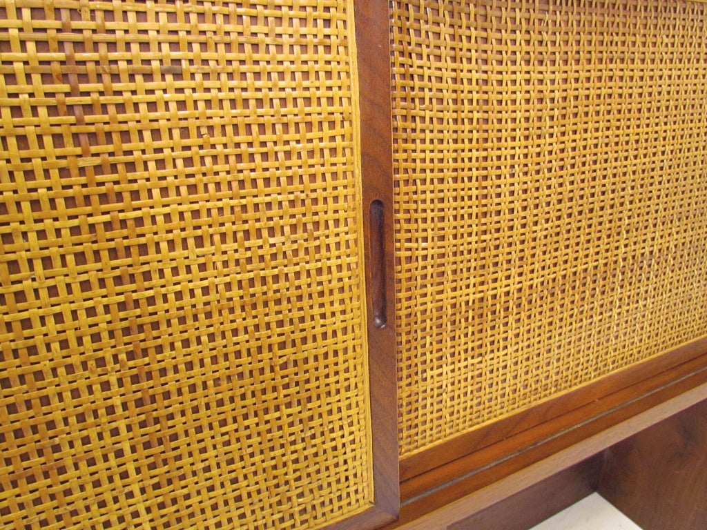 Mid-20th Century Mid-Century King Size Storage Headboard in Cane and Walnut