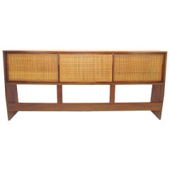 Used Mid-Century King Size Storage Headboard in Cane and Walnut