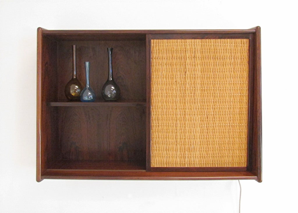 Wall Mounted Danish Rosewood and Cane Mirror Hallway at 1stDibs