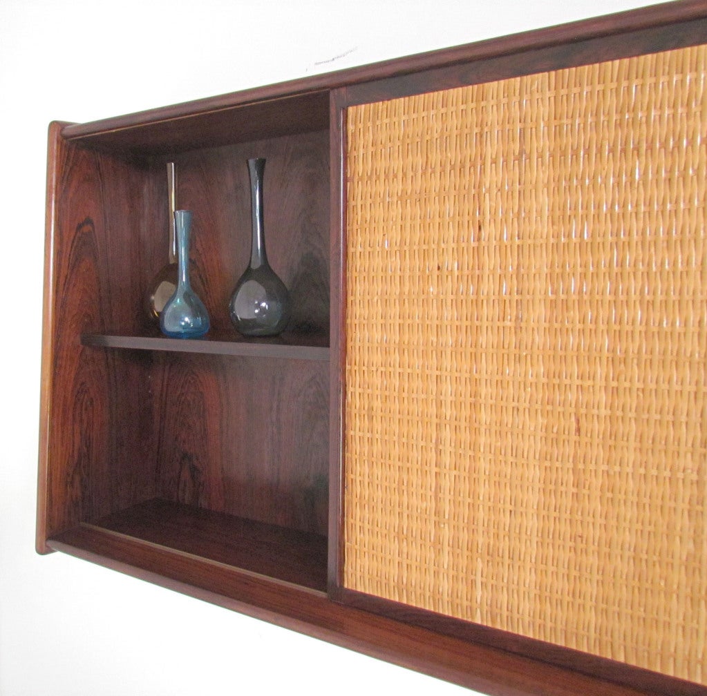 Wall Mounted Danish Rosewood and Cane Mirror Hallway at 1stDibs