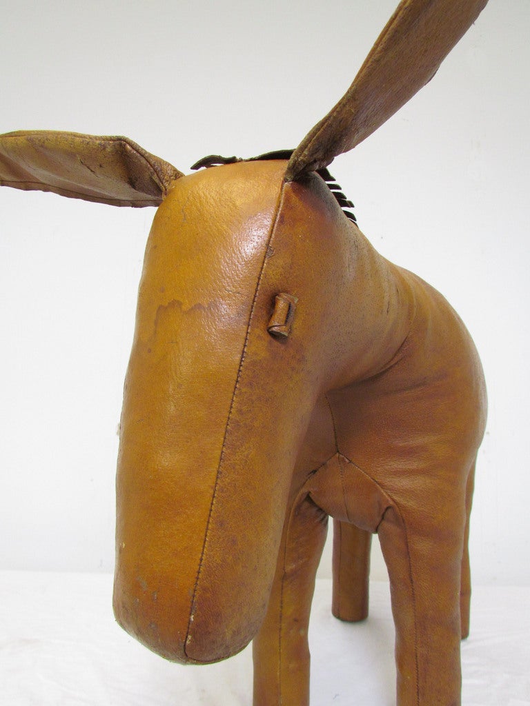 Mid-Century Modern Stuffed Leather Donkey Footstool by Omersa