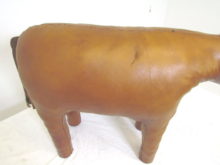 Mid-20th Century Stuffed Leather Donkey Footstool by Omersa