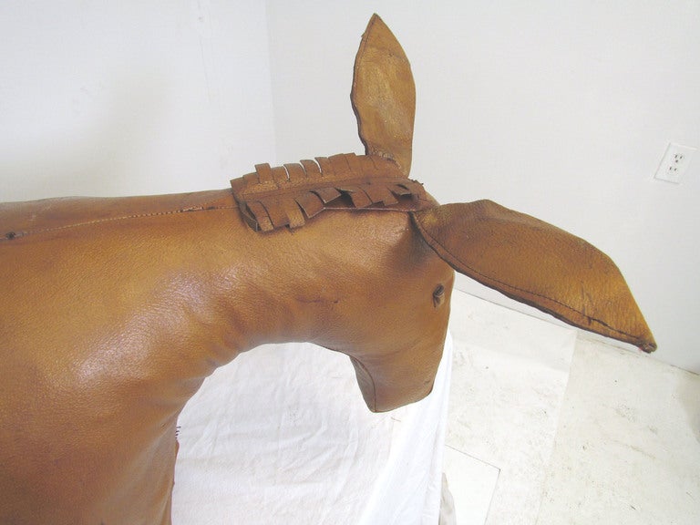 Stuffed Leather Donkey Footstool by Omersa 1