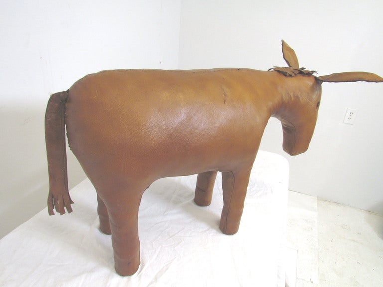 Stuffed Leather Donkey Footstool by Omersa In Good Condition In Peabody, MA