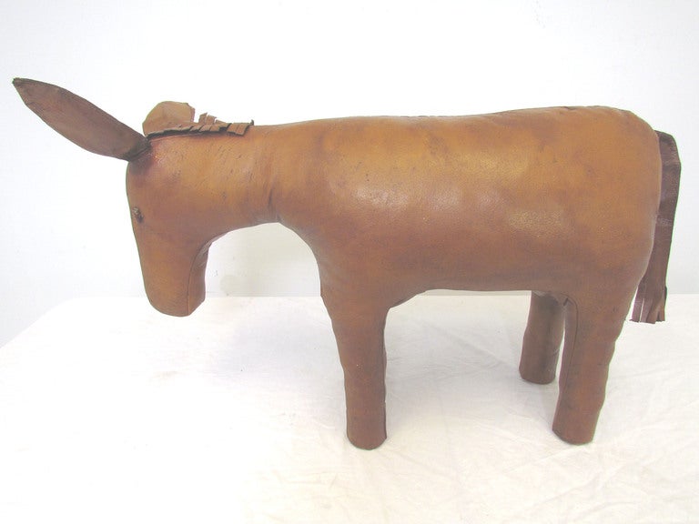 English Stuffed Leather Donkey Footstool by Omersa