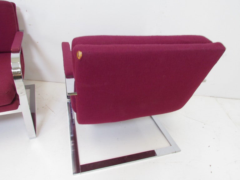 American Pair of Cantilever Chrome Lounge Chairs