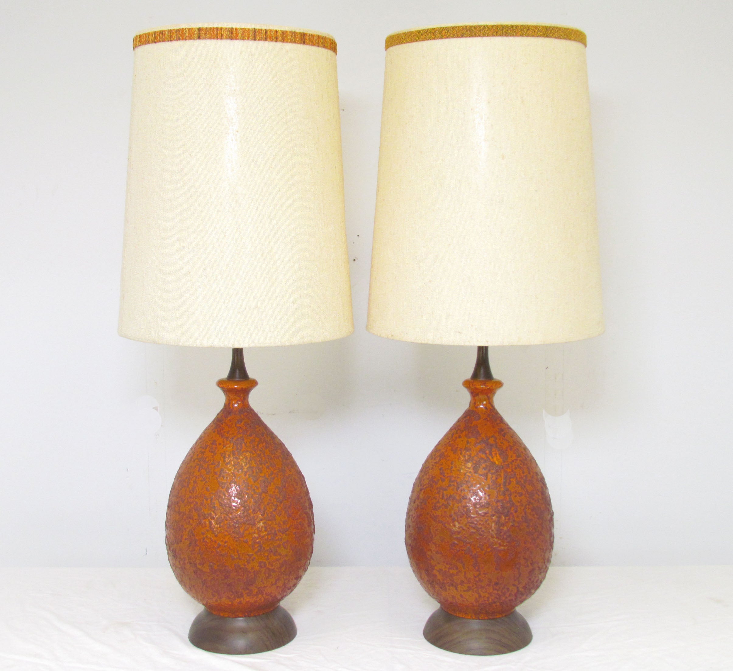 Pair of Mid-Century Modern Lamps with Curdled Glaze
