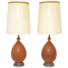 Pair of Mid-Century Modern Lamps with Curdled Glaze