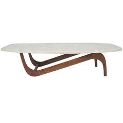 Retro Rare Carved Walnut and Terrazzo Coffee Table in the Style of Adrian Pearsall