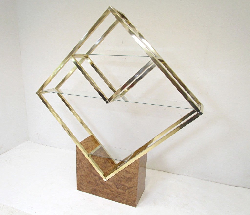 American Large and Unusual Diamond-Form Brass Display Shelf