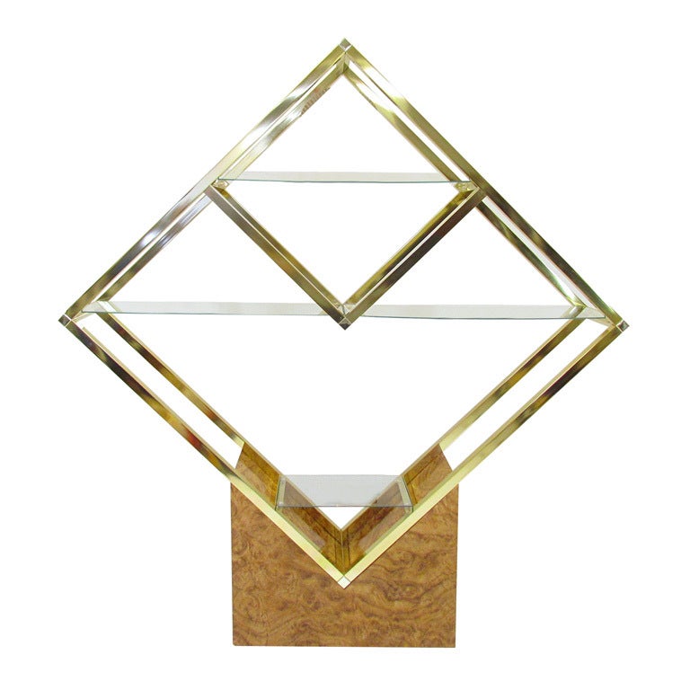 Large and Unusual Diamond-Form Brass Display Shelf