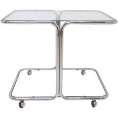 Minimalist Italian Chrome and Glass Serving Cart, ca. 1970s Minimalist Italian Chrome and Glass Serving Cart, ca. 1970s