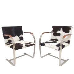 Vintage Pair of  Mies van der Rohe Cowhide Brno Chairs for Knoll