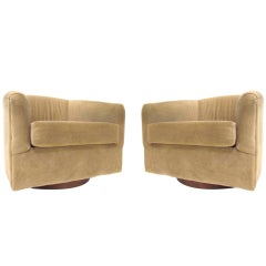 Pair of Swivel Lounge Chairs with Walnut Bases