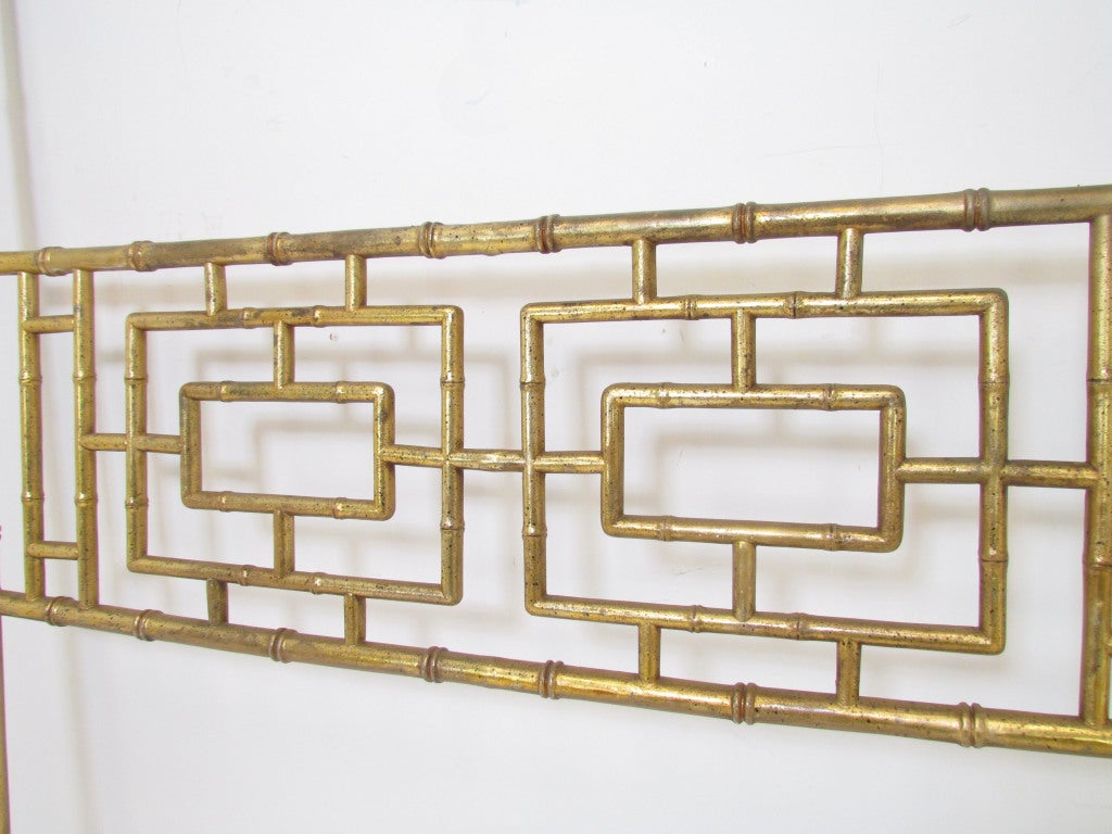 Mid-20th Century Hollywood Regency Gilded Faux Bamboo Queen Headboard ca. 1950s