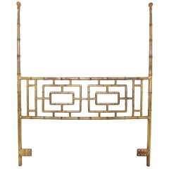 Vintage Hollywood Regency Gilded Faux Bamboo Queen Headboard ca. 1950s