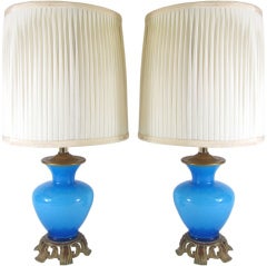 Vintage Pair of Mid Century Cased Glass Boudoir Lamps