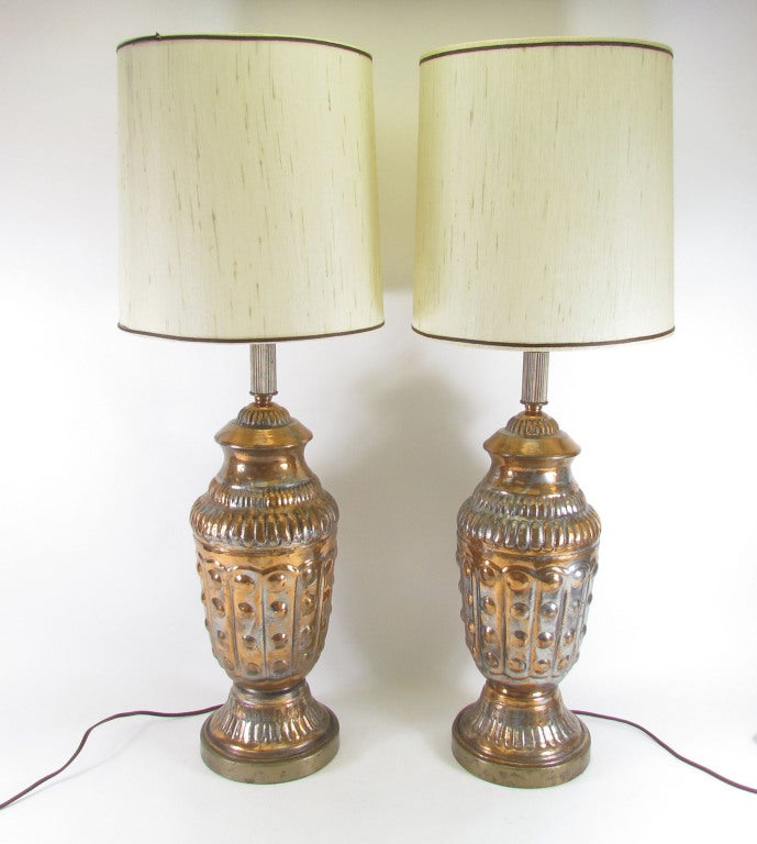 Pair of Copper Repoussé Table Lamps