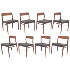 Set of Eight Danish Teak & Leather Dining Chairs by Niels Moller