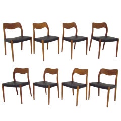 Set of Eight Danish Teak and Leather Dining Chairs by JL Moller