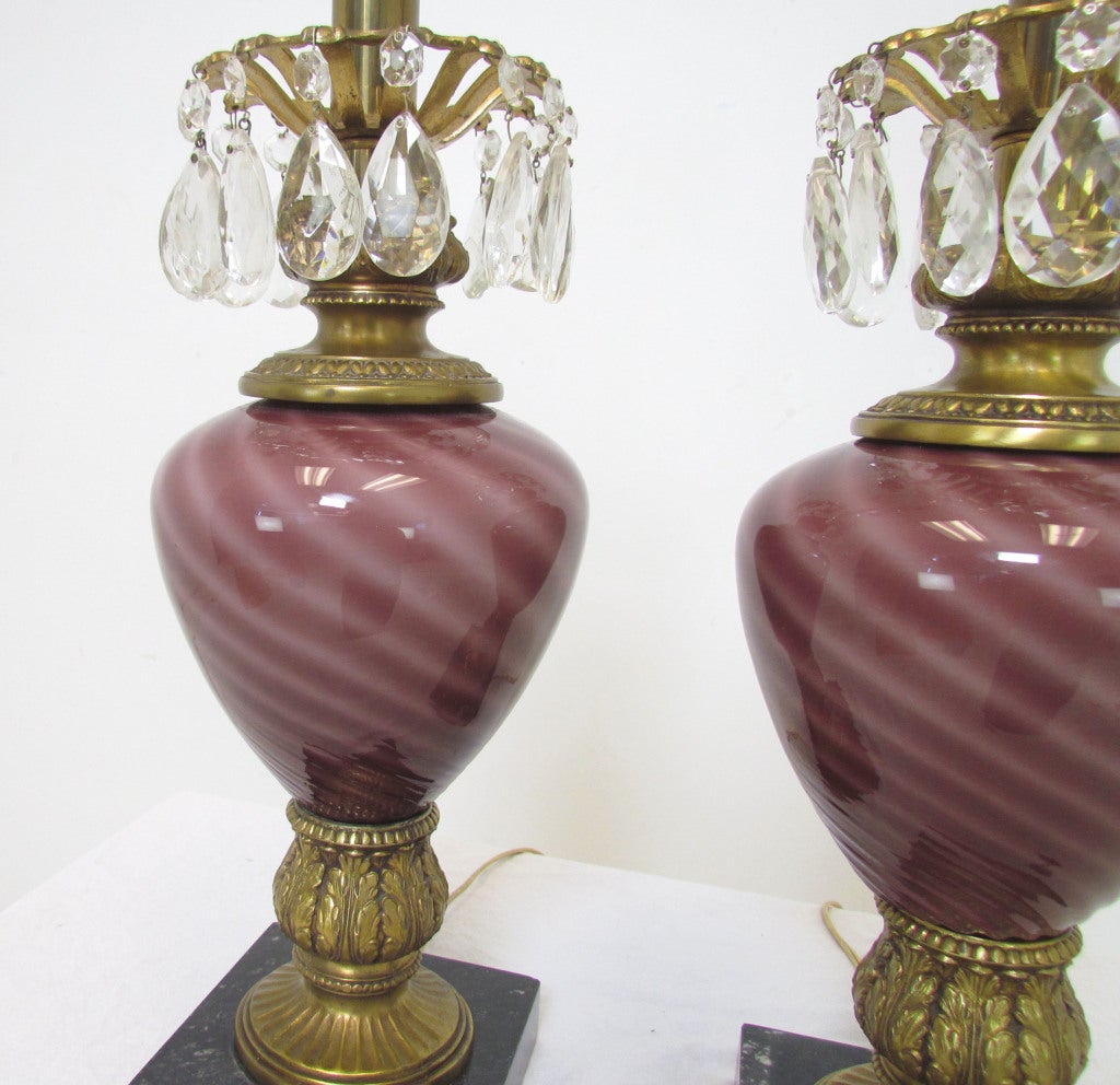 Pair of Regency Italian Murano Glass & Crystal Prism Lamps