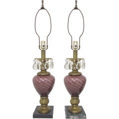 Pair of Regency Italian Murano Glass & Crystal Prism Lamps