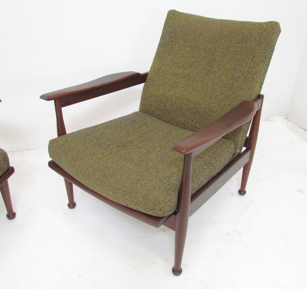 Pair of Danish Paddle Arm Reclining Lounge Chairs