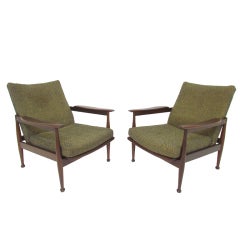 Vintage Pair of Danish Paddle Arm Reclining Lounge Chairs