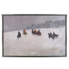 Impressionistic Oil of a Fox Hunt by Rockport Artist Jean Bowlen