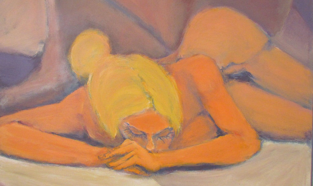Mid-Century Sofa Size Painting of a Reclining Female Nude