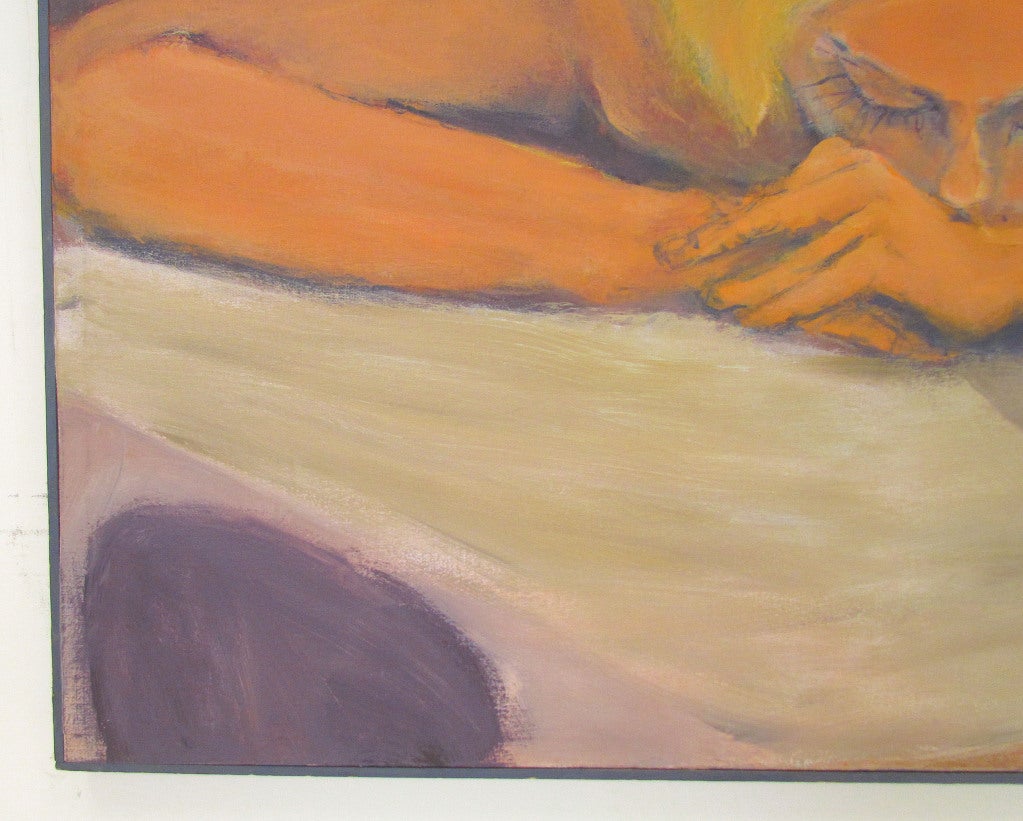 American Mid-Century Sofa Size Painting of a Reclining Female Nude