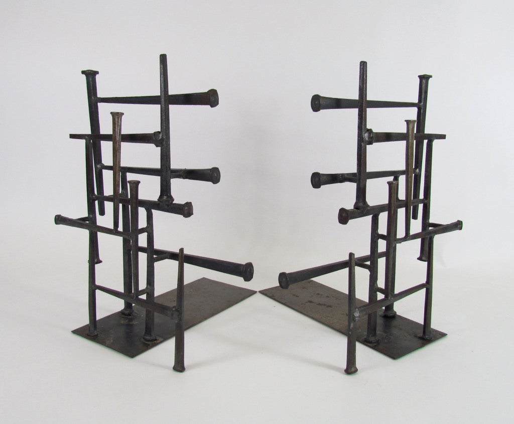 Mid-20th Century Abstract Brutalist Metal Work Sculptural Bookends