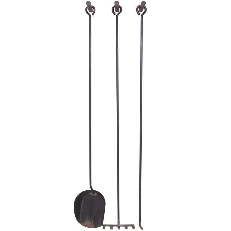 Handforged Wall Mounted Modernist Fireplace Tools, ca. 1960s