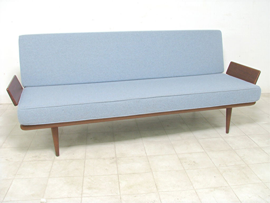 Day bed teak four seat sofa designed by Peter Hvidt and Olga Molgaard-Nielson for France & Sons, Denmark, ca. late 1950s.    Original upholstery in excellent condition.