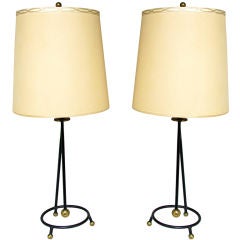 Pair of Modernist Brass and Iron Table Lamps circa 1950
s