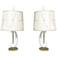 Pair of Porcelain and Brass Crescent Lamps circa 1950's