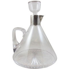 Antique Sterling Silver and Glass Triangular Decanter