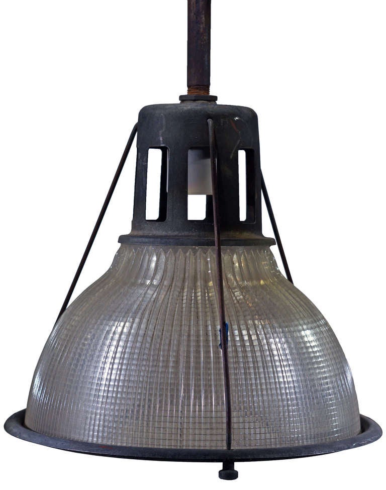 Unknown Set of Four Industrial Holophane Ribbed Pendant Lamps